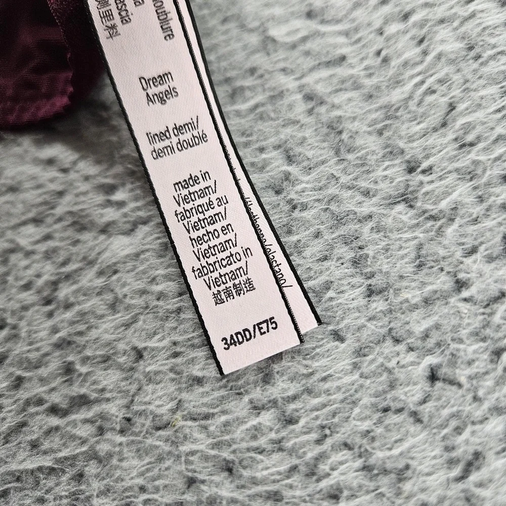 Victoria's‎ Secret Bra 34DD Burgundy Dream Angels Lined Demi Lace Mesh Underwire